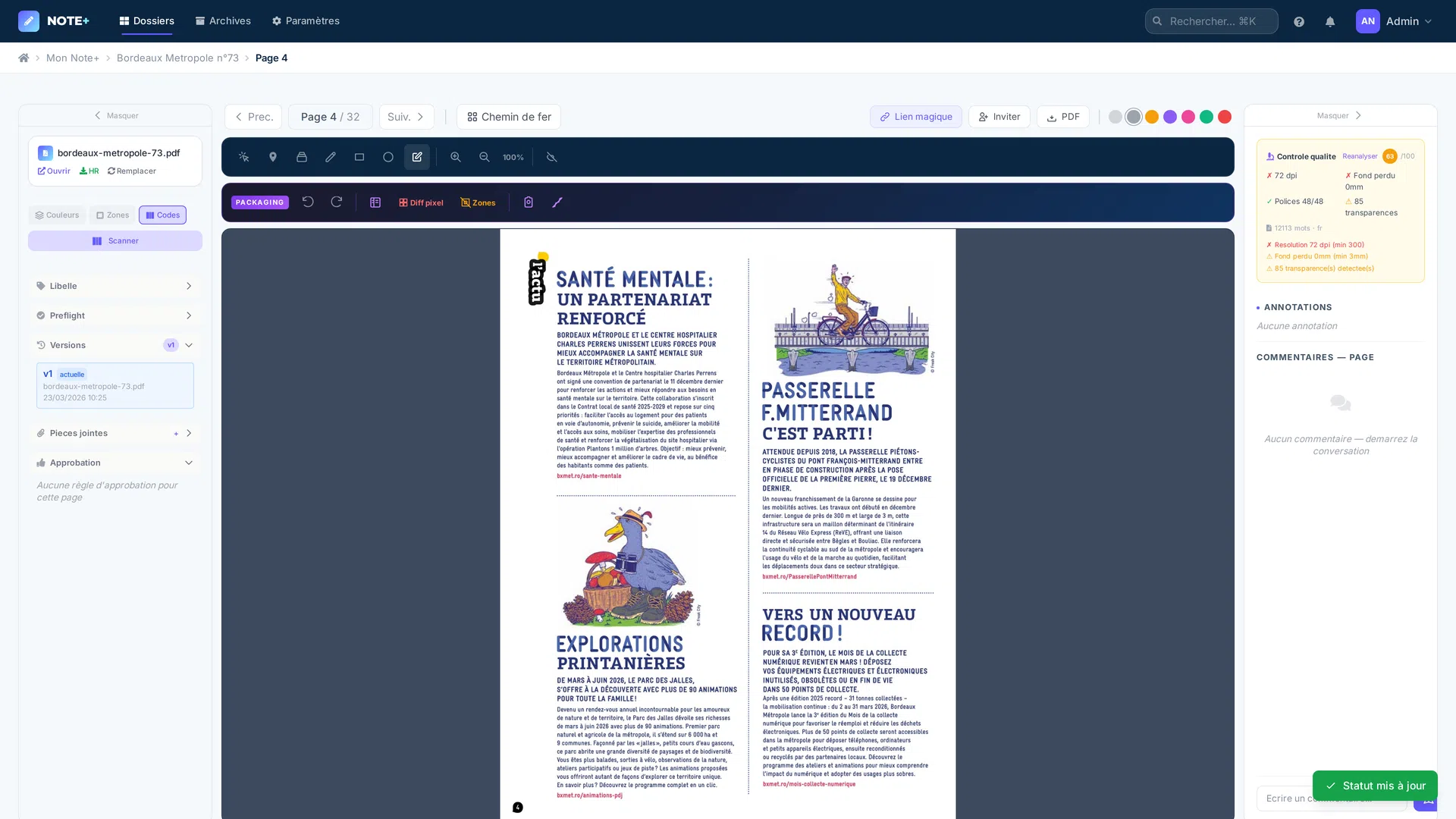 Validation BAT Note+ — cycle des statuts de validation