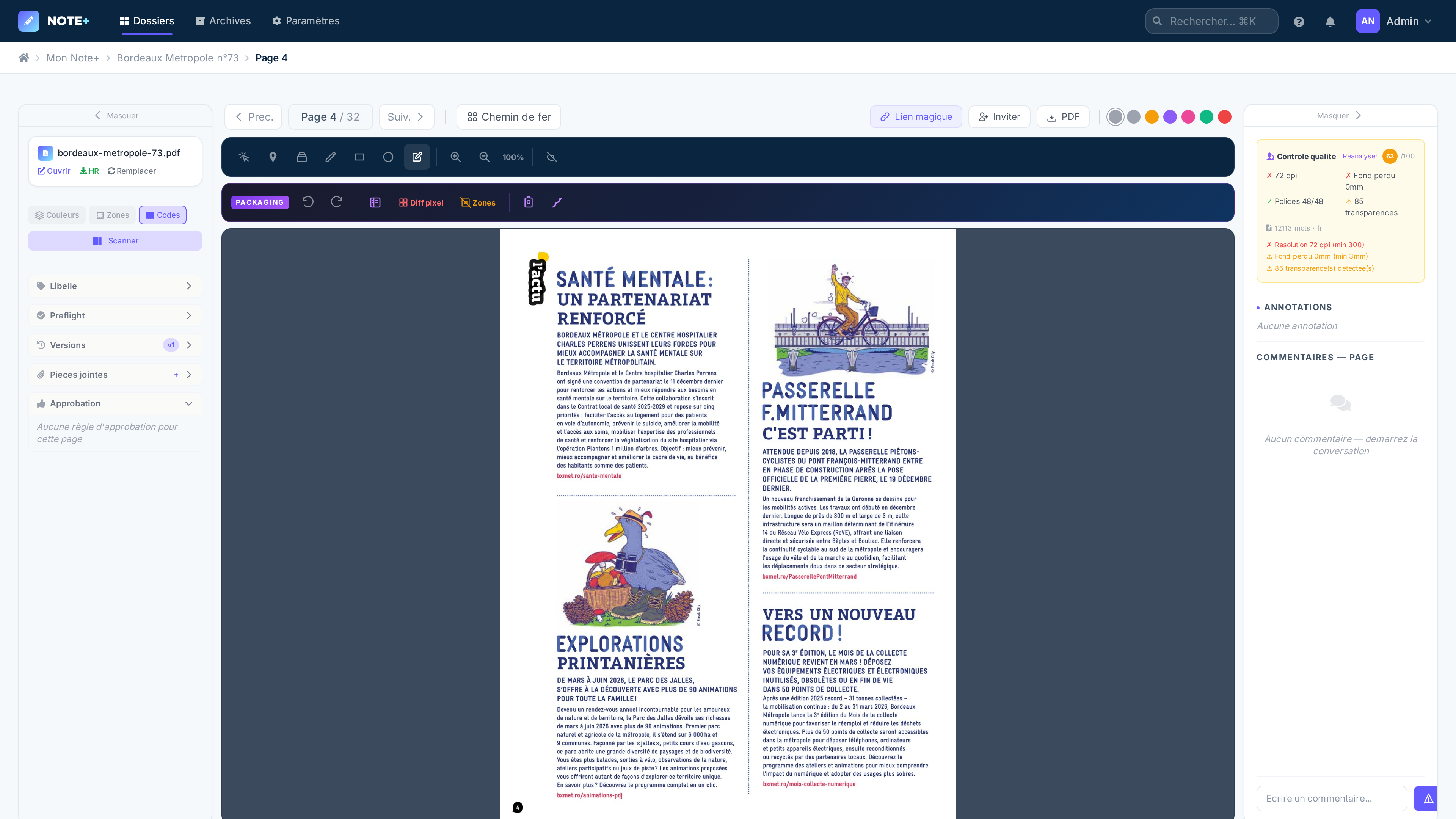 Interface Note+Go — validation BAT imprimeur
